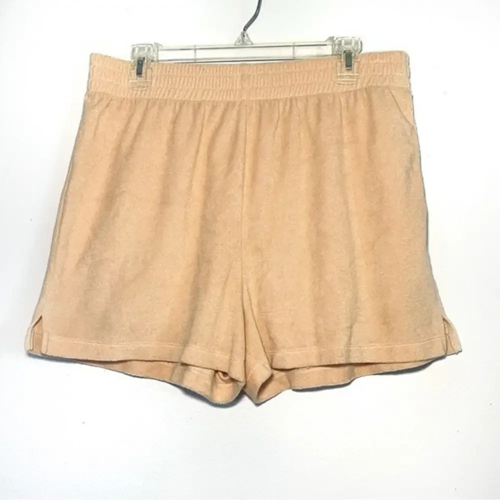 Reformation Jeans Terry Cloth Shorts Peach Elastic Waist Slit - XLarge
